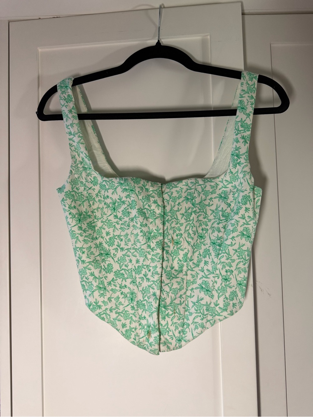 Zara White & Mint Floral Square-Neck Corset Top